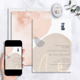 Abstrakt Rosa Navy Blue Neutralt Bröllop Inbjudningar