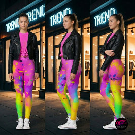 Abstrakt rosa neonfärg stänker leggings