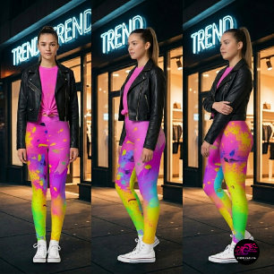 Abstrakt rosa neonfärg stänker leggings