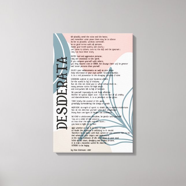 Abstrakt Rosa och Blå Desiderata av Max Ehrman  Canvastryck (Framsida)