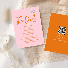 Abstrakt rosa och orange roliga färger Bröllop Tilläggskort
