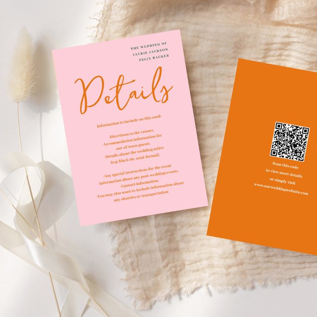 Abstrakt Rosa och Orange roligt färg Bröllop Tilläggskort (Abstract Pink & Orange fun colors Wedding Enclosure Card)