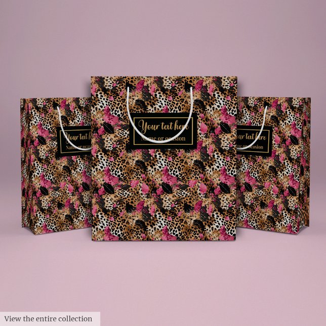 Abstrakt rosa och svart leopardskinnsgåva förpackn (Abstract pink and black leopard skin gift pack Medium Gift Bag)