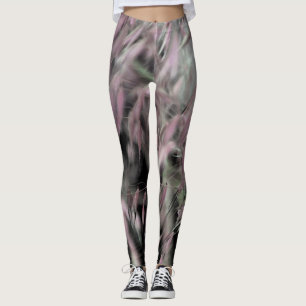 Abstrakt Rosa Ogräs och Grönt Grass på Grått Leggings