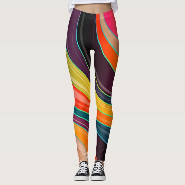 Abstrakt Rosa Orange Black Lila Gult Grönt  Leggings (Framsida)