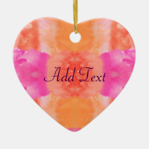 Abstrakt rosa orange nyckfull vattenfärg julgransprydnad keramik