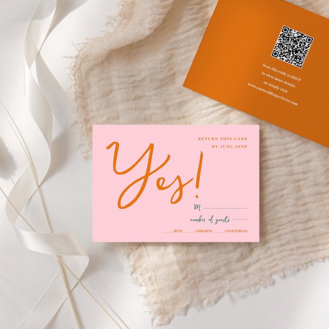 Abstrakt rosa orange roligt färg bröllop OSA-kort  OSA Kort (Abstract pink orange fun colors wedding rsvp card)
