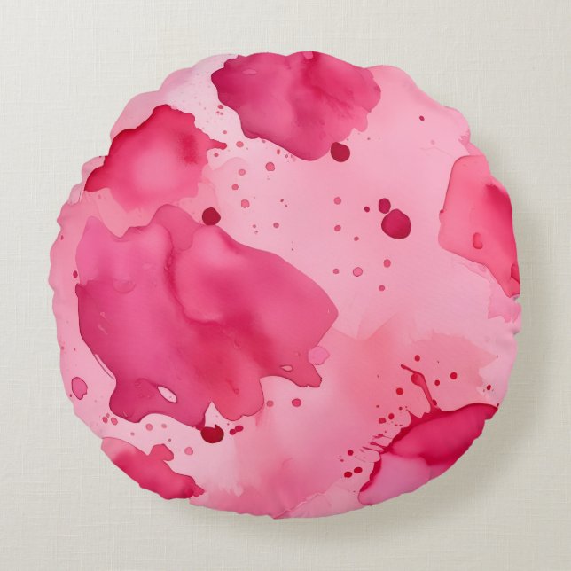 Abstrakt Rosa på Rosa  Rund Kudde (Framsidan)