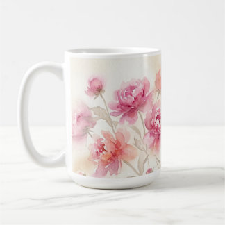 Abstrakt Rosa Peonies Vattenfärg Sminkning Kaffemugg
