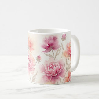 Abstrakt Rosa Peonies Vattenfärg Sminkning Kaffemugg