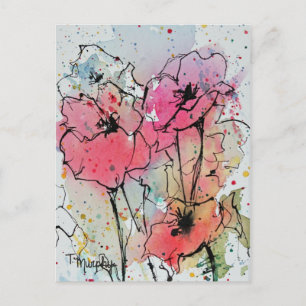 Abstrakt Rosa Poppies vykort
