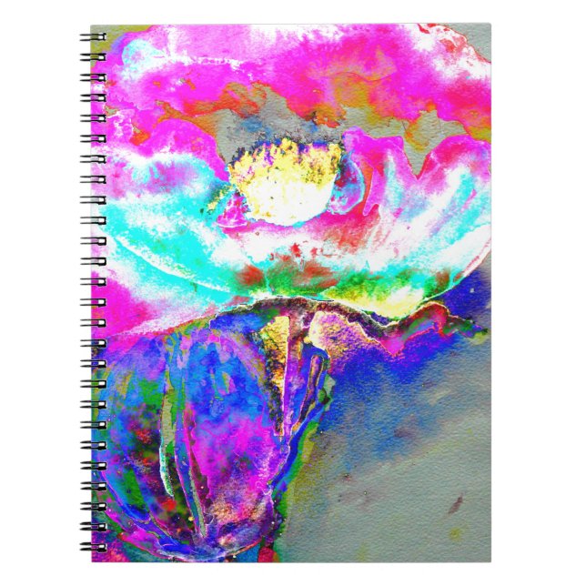 Abstrakt Rosa Poppy, vattenfärgsmålning blommigt Anteckningsbok (Framsidan)