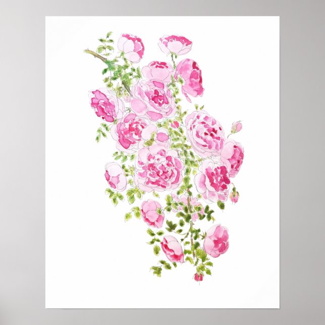 abstrakt rosa ros bläck och vattenfärg poster (Framsidan)