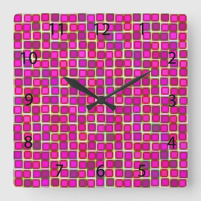 Abstrakt Rosa Squares Mönster Fyrkantig Klocka (Framsida)