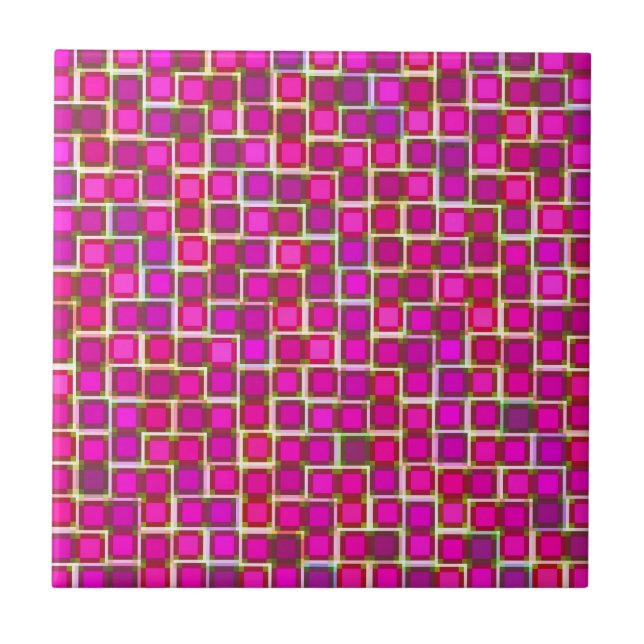 Abstrakt Rosa Squares Mönster Kakelplatta (Framsidan)