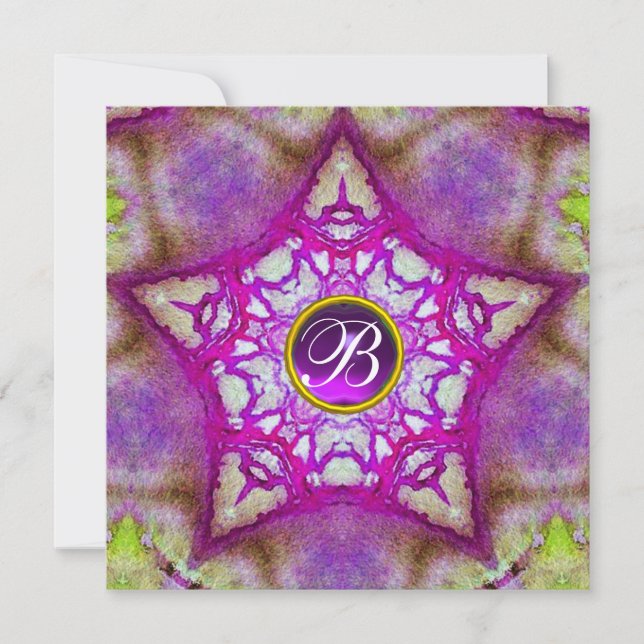 ABSTRAKT ROSA STJÄRNA LILA AMETYST MONOGRAM INBJUDNINGAR (Framsida)