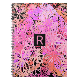 Abstrakt rosa svart monogram blomma anteckningsbok