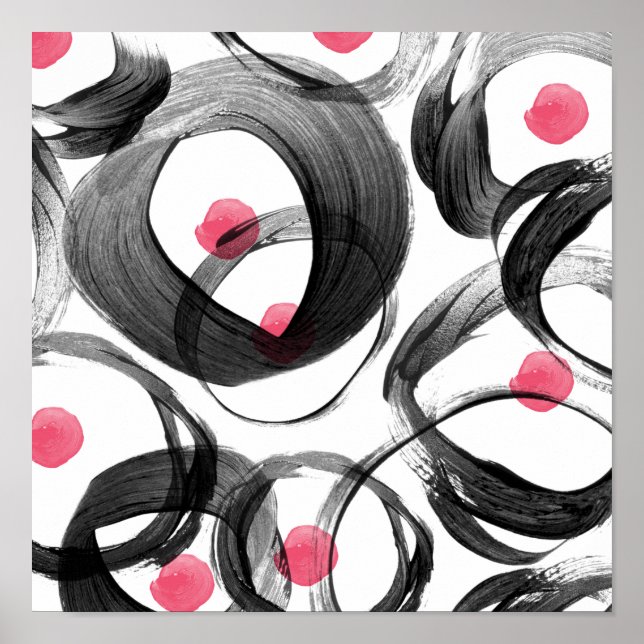 Abstrakt rosa svarta vattenfärgscirklar punkter poster (Framsidan)