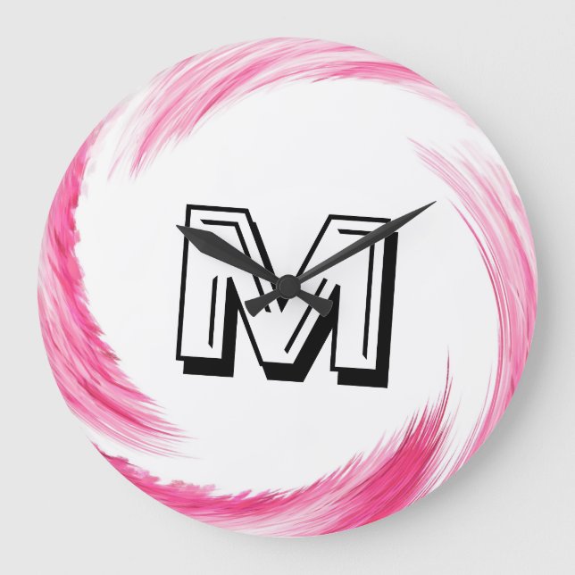 Abstrakt Rosa Swirl Monogram Stor Klocka (Framsida)