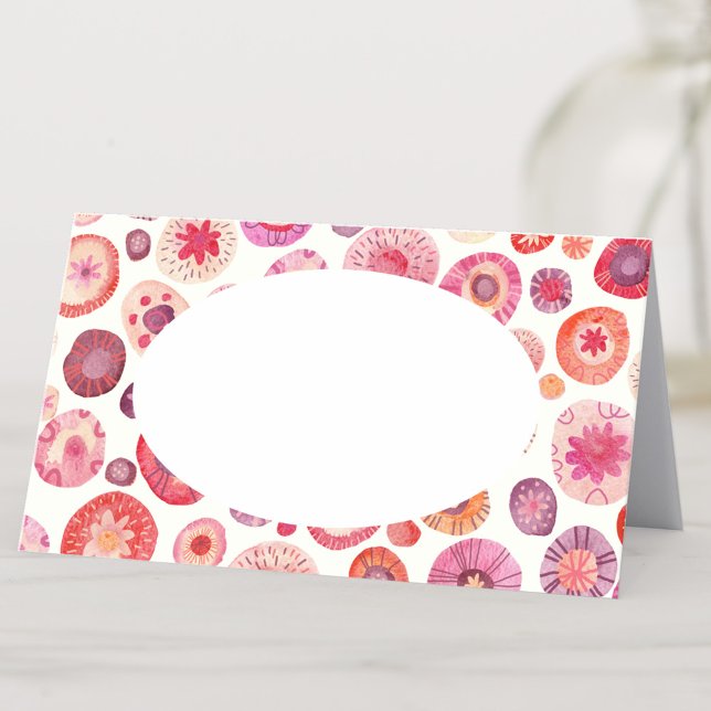 Abstrakt Rosa VattenfärgsBlommönster Placeringskort (Pink abstract floral pattern place name card)