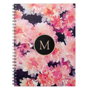 Abstrakt rosa vattenfärgsmonogram blommönster anteckningsbok