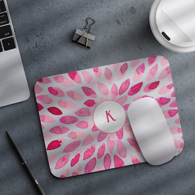 Abstrakt rosa vattenfärgspenseldrag monogram musmatta (Skapare uppladdad)