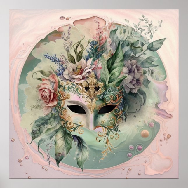 Abstrakt Rosa Venetian Carnival Mask Poster (Framsidan)