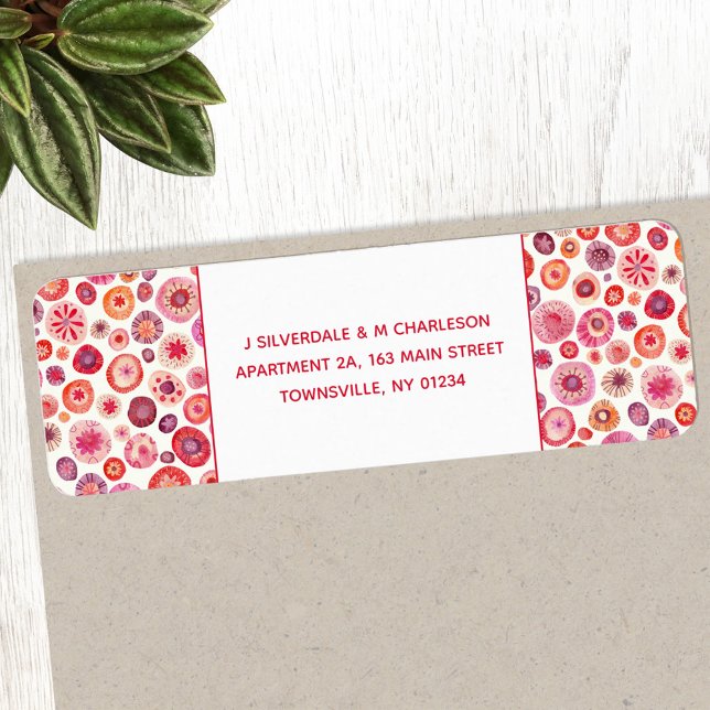 Abstrakt Rosa Watercolor Circles Returadress Returadress Etikett (Pink floral abstract return address label)