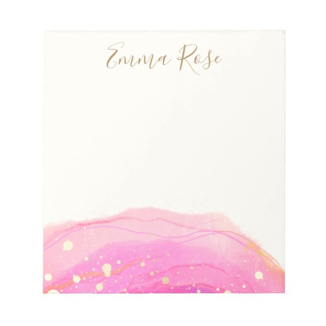 Abstrakt Rosa Watercolor Guld Splatter-Antecknings Anteckningsblock (Framsida)