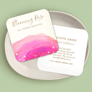 Abstrakt Rosa Watercolor Guld Splatter Square Sq Fyrkantigt Visitkort