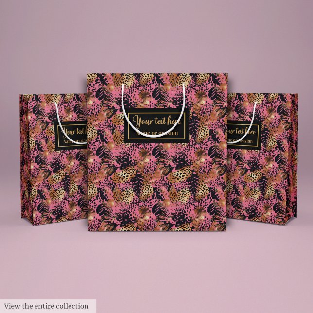 Abstrakt roséguld svart leopard akvarell (Abstract rose gold black leopard watercolor Medium Gift Bag)