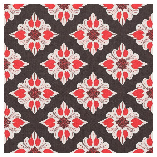 Abstrakt rött och vitt blomster Mönster Tyg (Närbild)