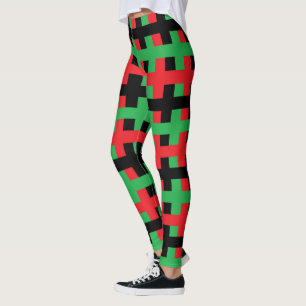 Abstrakt rött, svart och grönt leggings