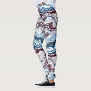 Abstrakt Rött vitt blått Minerals Agate Art Mönste Leggings