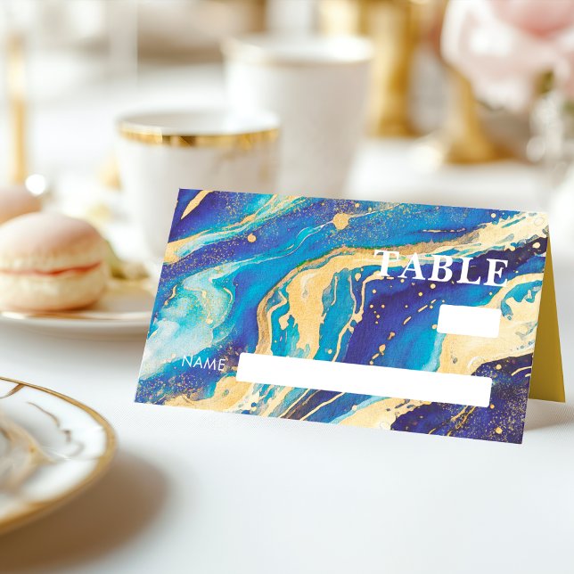 Abstrakt Royal Navy Blå och Guld Bröllop Placeringskort (Skapare uppladdad)
