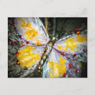 Abstrakt Ruby Jeweled Gult Butterfly Painting Vykort