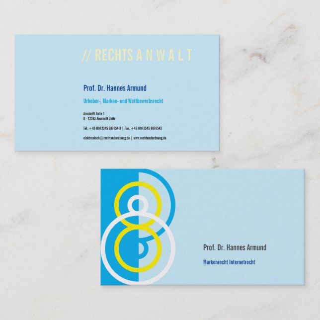 Abstrakt rund logotyp blå gul visitkort (Fram/baksida)