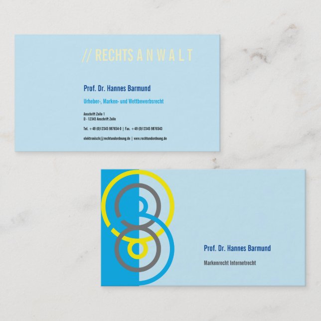 Abstrakt rund logotyp blå gul visitkort (Fram/baksida)