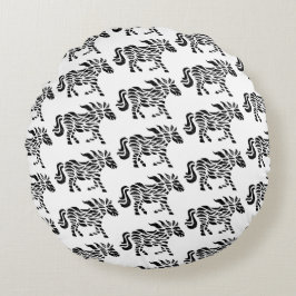 Abstrakt Running Horse Woodblock Skriv ut Rund Kudde