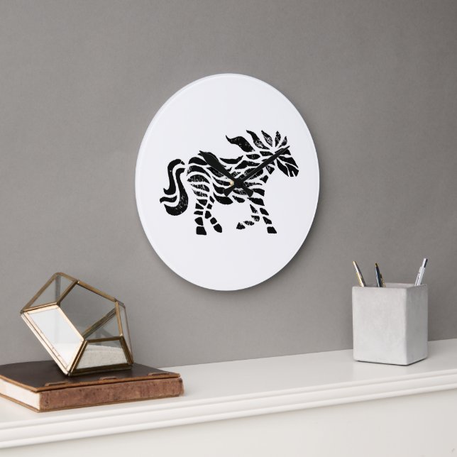 Abstrakt Running Horse Woodblock Skriv ut Stor Klocka (Kontor)