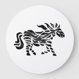 Abstrakt Running Horse Woodblock Skriv ut Stor Klocka