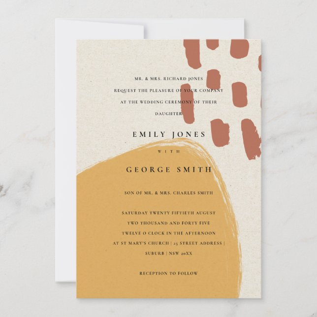 ABSTRAKT RUST ORANGE KRAFT SCANDI WEDDING INVITE TACK KORT (Framsida)