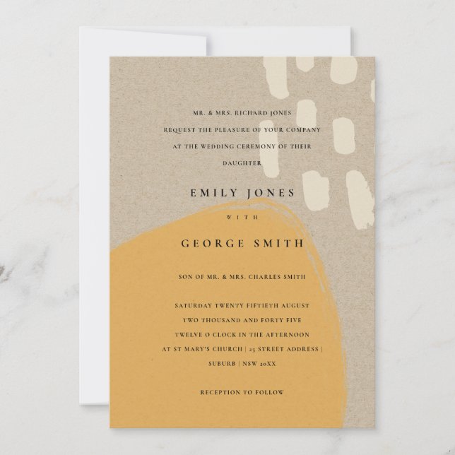 ABSTRAKT RUST ORANGE KRAFT SCANDI WEDDING INVITE TACK KORT (Framsida)