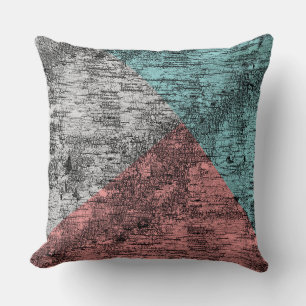 Abstrakt Rustic Birch Teal Coral Grått Kudde