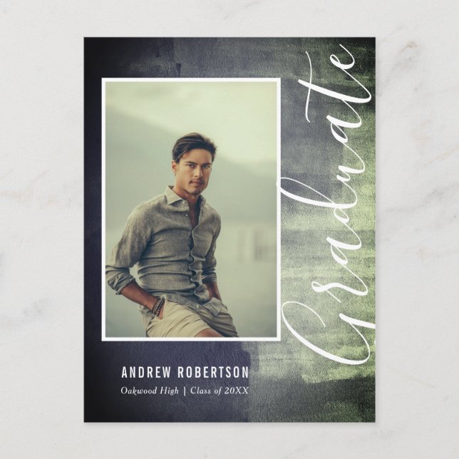 Abstrakt Rustic Shimmer Photo Studenten Inbjudan Vykort (Framsida)