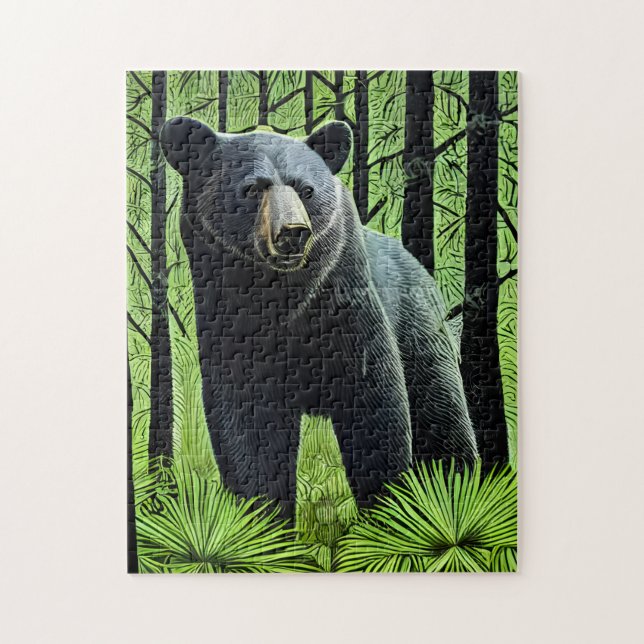 Abstrakt Rustic Wilderness Black Bear Pussel (Vertikal)