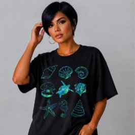 Abstrakt rutnät med marint liv t shirt