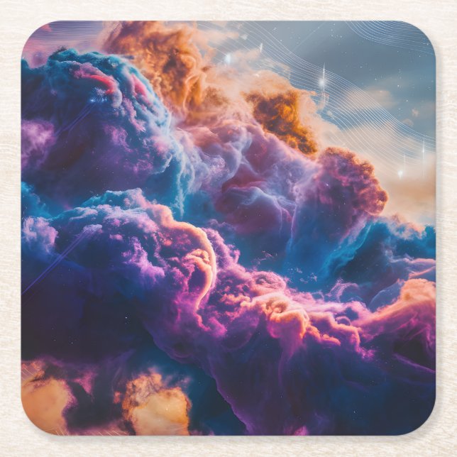 Abstrakt rymdnebulosa konst - Färgrik kosmisk Underlägg Papper Kvadrat (Framsidan)