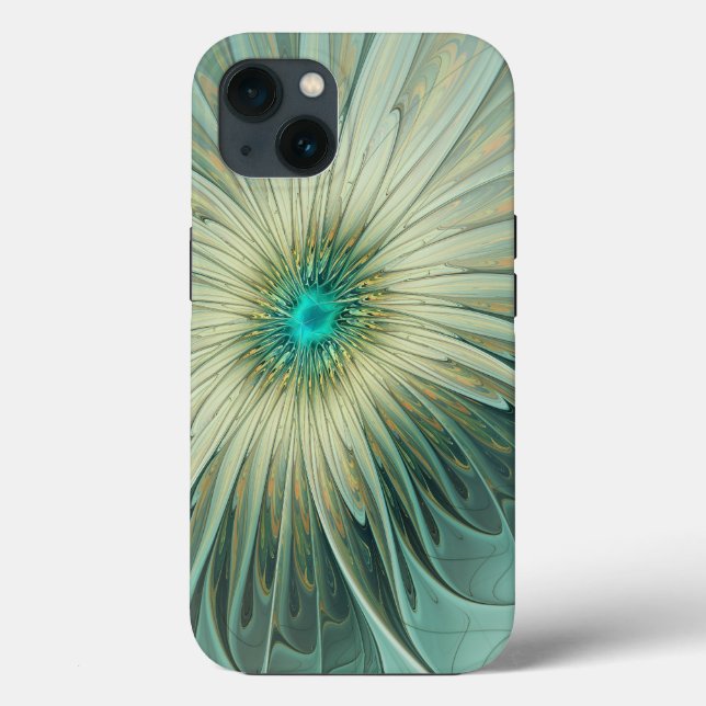 Abstrakt Sage Grönt Fantasy Flower Fractal Art (Baksida)