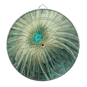 Abstrakt Sage Grönt Fantasy Flower Fractal Art Darttavla